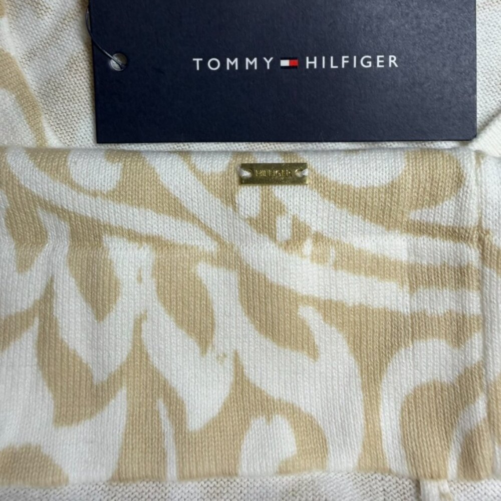 NWT Tommy Hilfiger Cream & Tan Paisley Floral Cotton Cardigan Sweater, Size L - Picture 8 of 11